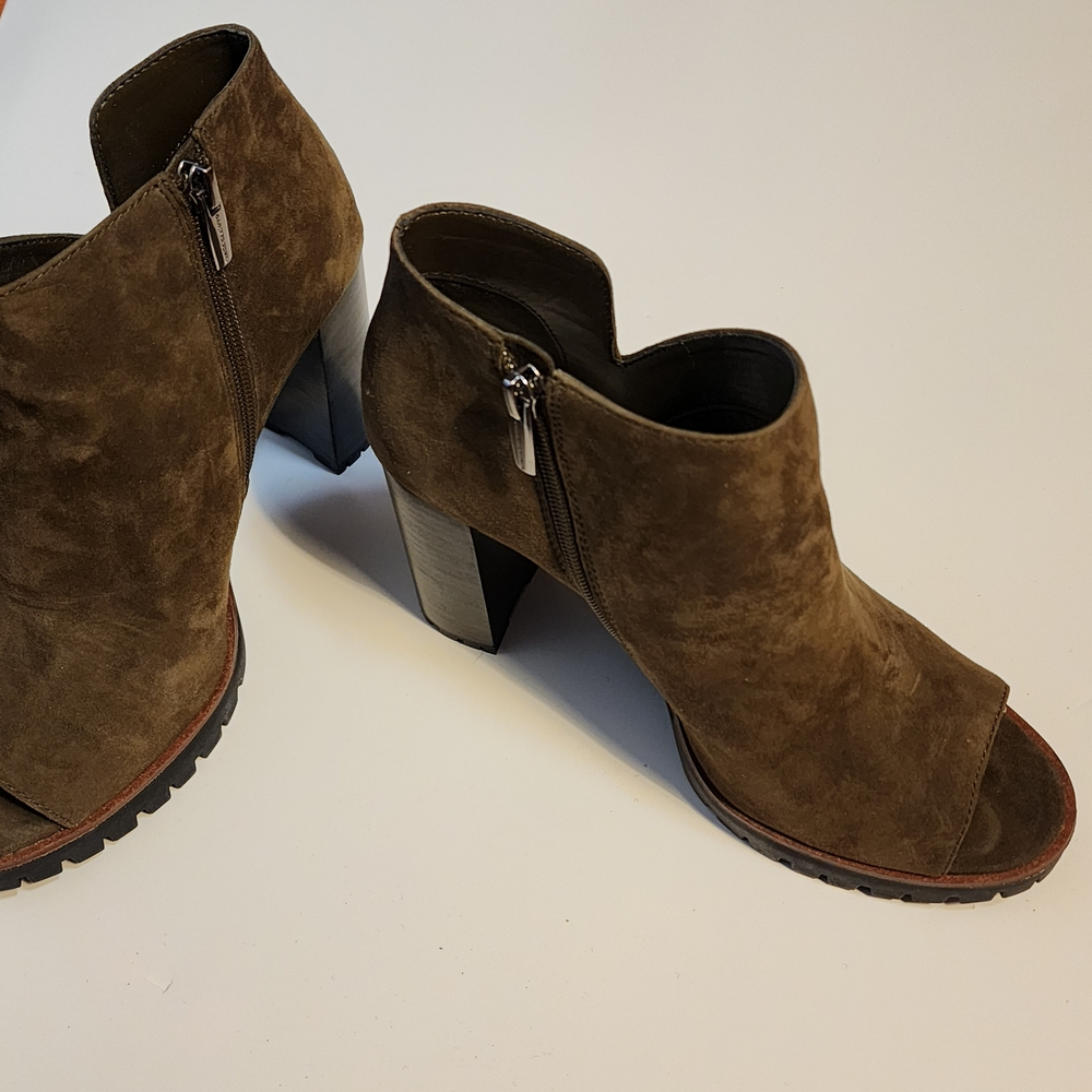 Vince Camuto Olive Suede Cut Out Toe Heeled Boots